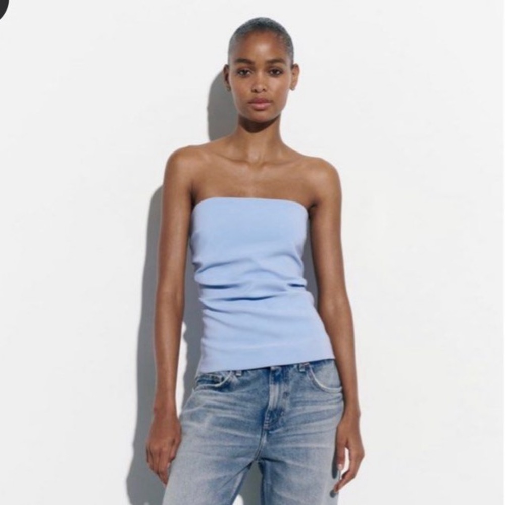 Zara strapless corset top in baby blue NWOT blogger’s favorite
